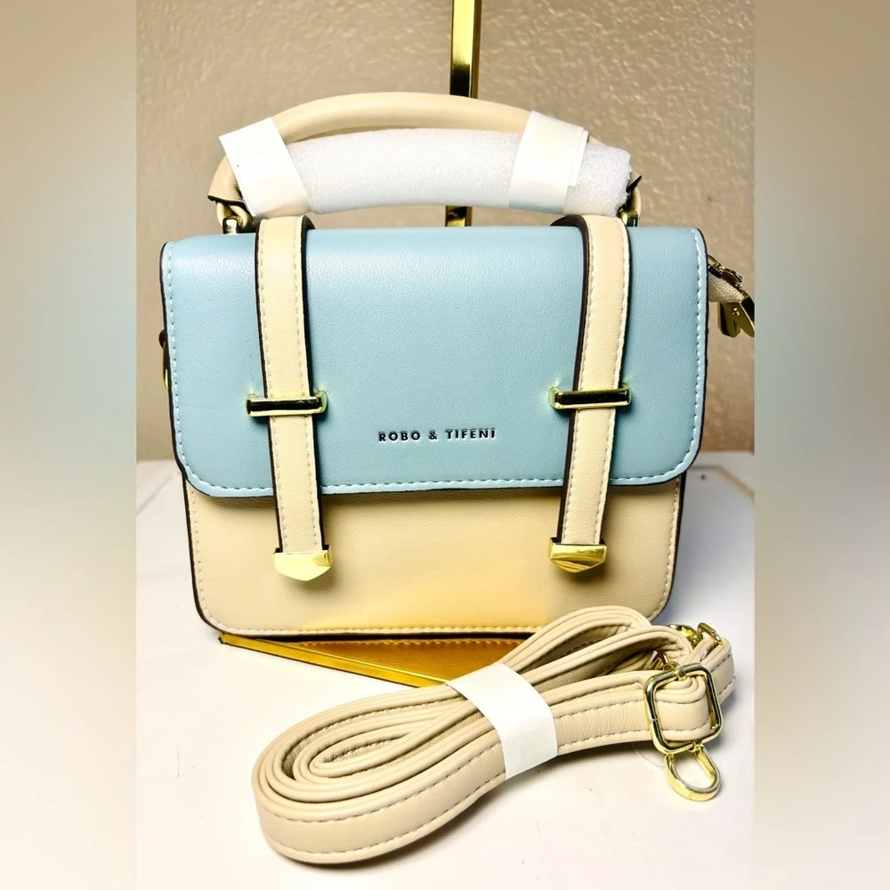 Chic Two-Tone Mini Satchel - Top Handle & Crossbody - Picture 4 of 16